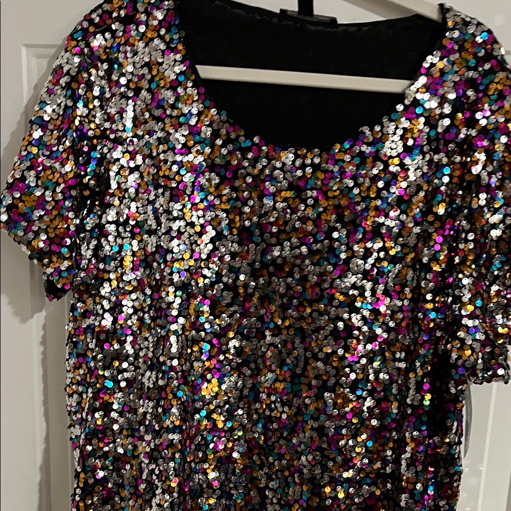 INC International Concepts Sequin Top - Black and Multicolor